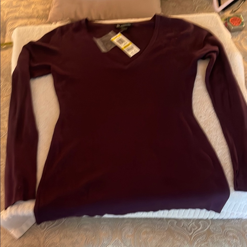 INC International Concepts Deep Plum V-Neck Top